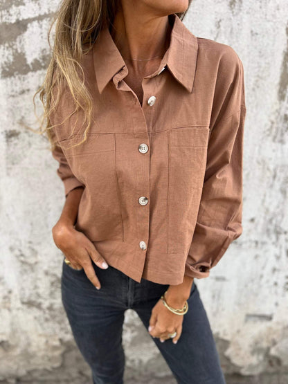 Women's Lapel Long Sleeve Casual Top brown