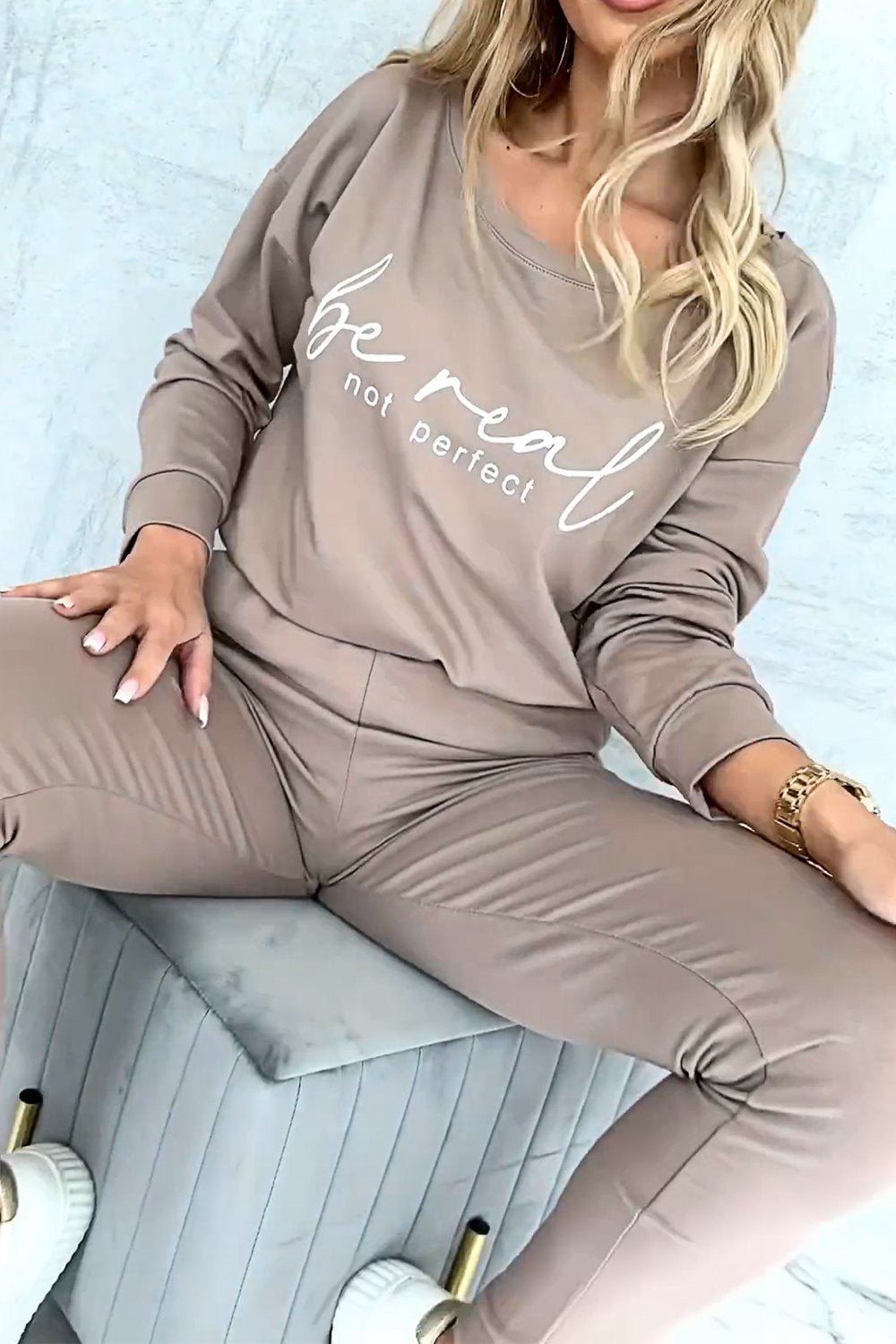 Women's Monogram Top and Pants Two-piece Set Coffee