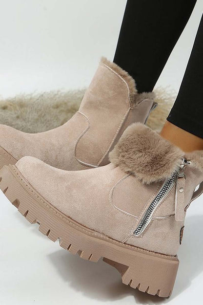 Women's velvet thickened warm mid-calf cotton boots Apricot