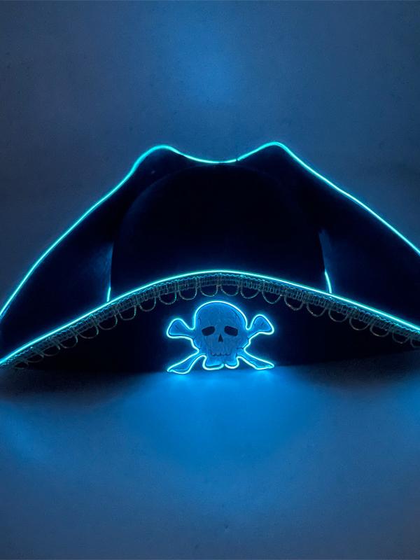 Halloween LED Luminous Caribbean Adult Pirates Hat Flash Cosplay Triangular Hat