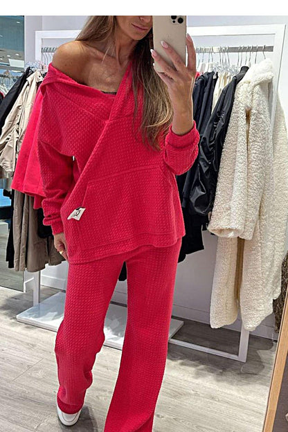 Women's Solid Color Textured Fabric Casual Suit