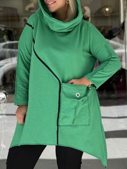 Women's Spring and Fall Design Sense Pullover with Irregular Long Sleeves green