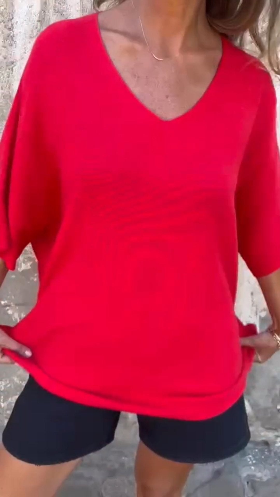 V-neck Mid-sleeve Shirt red