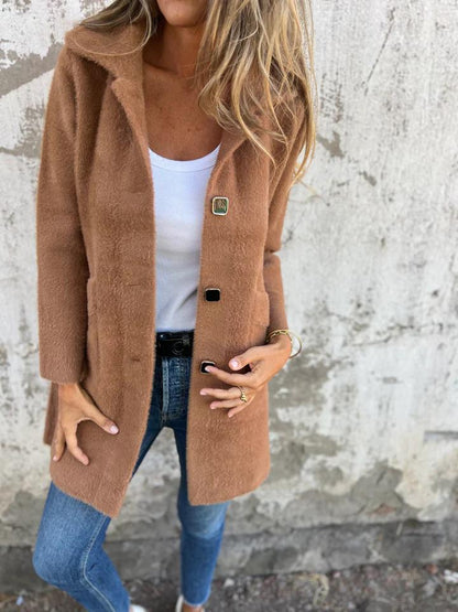 Casual Lapel Single-breasted Thick Coat khaki