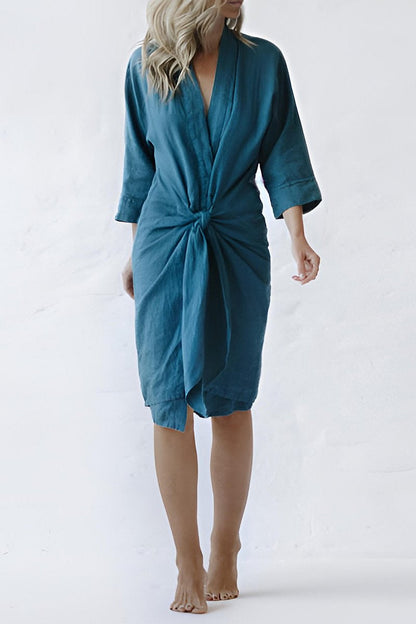 Women's Casual Solid Color Cotton and Linen Dress