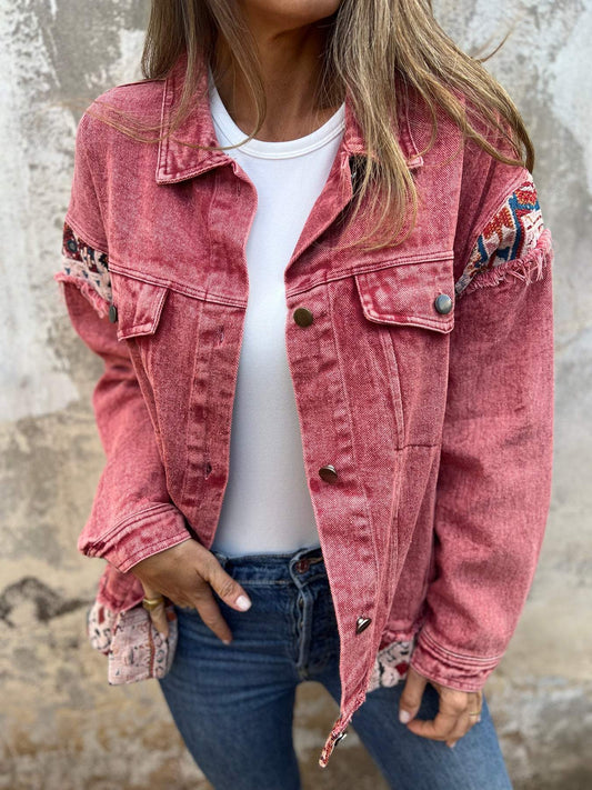 Women's Denim Patchwork Casual Jacket rose