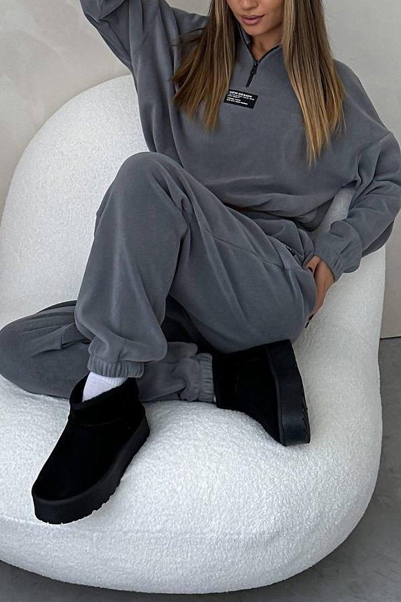 Women's Casual Solid Color Zipper Pants Suit