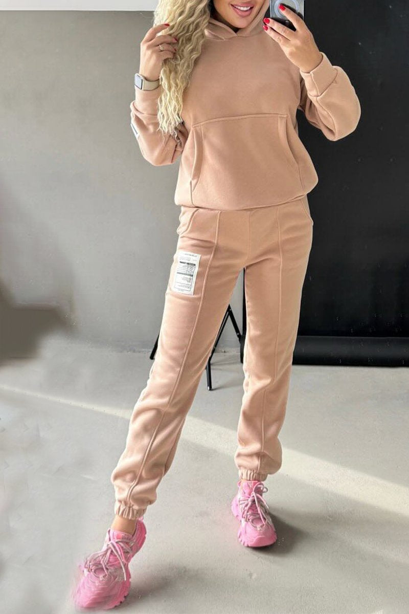 Women's Casual Hooded Long Sleeve Suit apricot