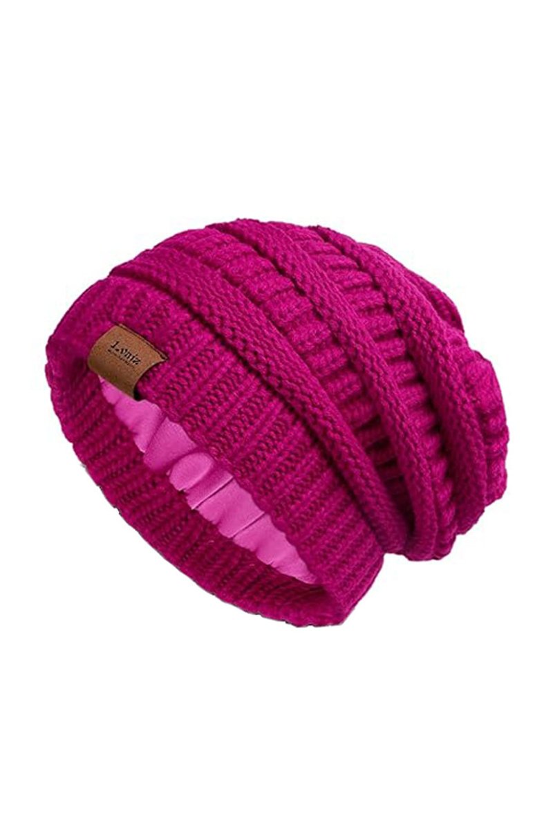 Women's Autumn and Winter Warm Thick Knitted Hat pink One size