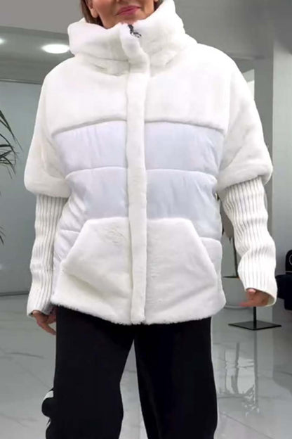 Women's Solid color hooded jacket white