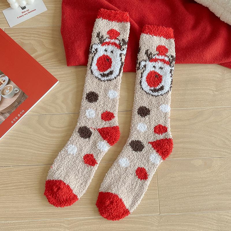 Women's Christmas Non-shedding thickened coral fleece stockings pattern6 one size