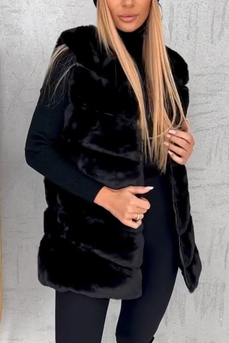 Women's Casual Solid Color Plush Vest Jacket black