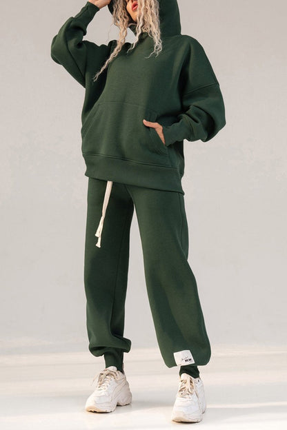 Women's Long Sleeve Hoodies Two-Piece Set green