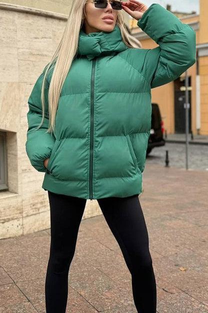 Women's Casual Hooded Solid Color Cotton Coat green