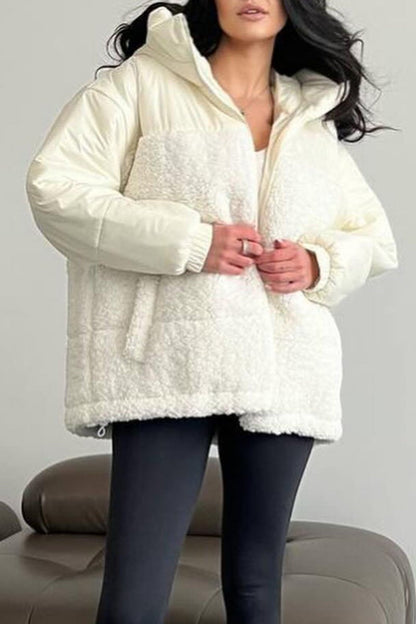 Women's Casual Solid Color Plush Patchwork Coat beige