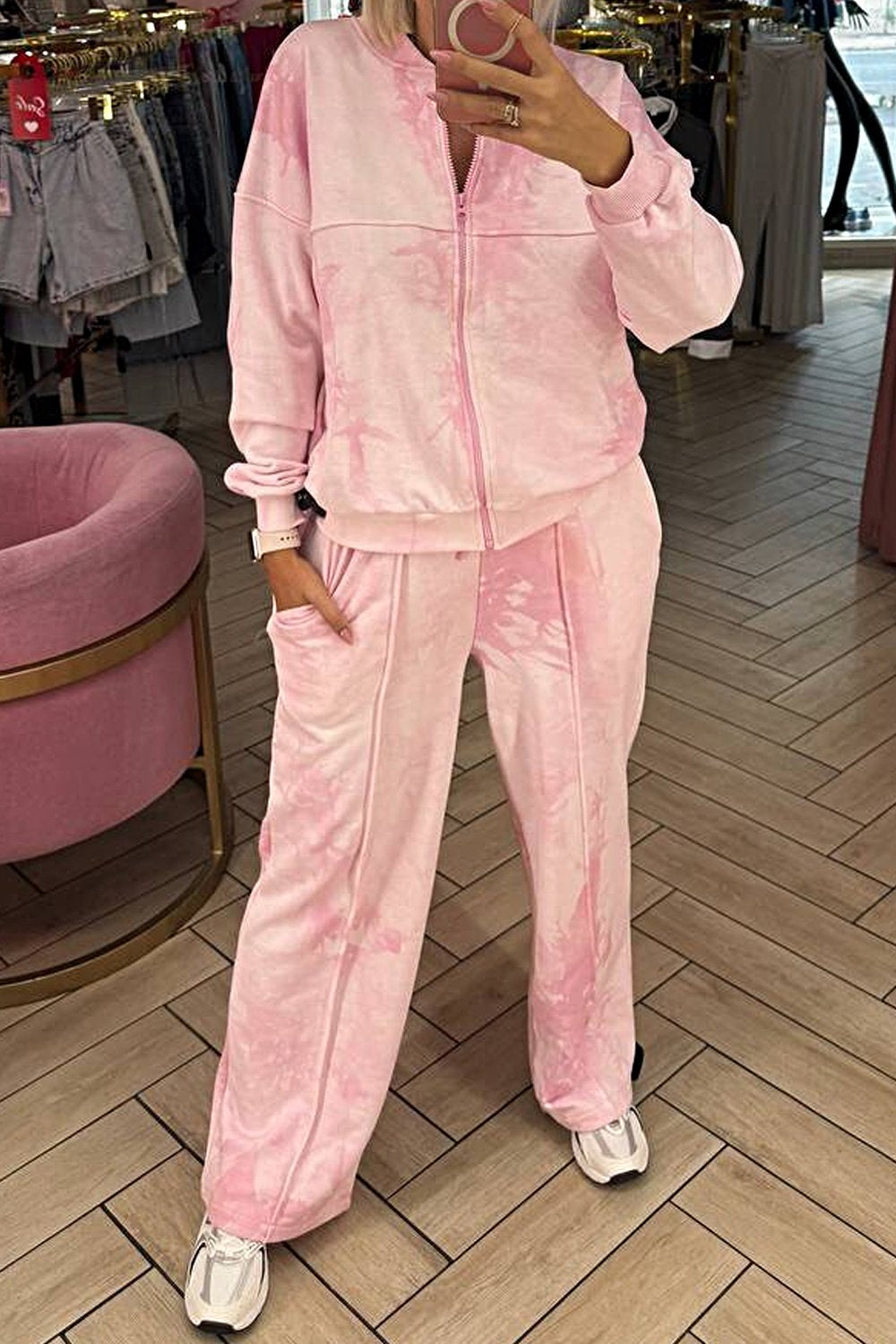 Women's Tie-dye Pattern Casual Fashion Suit Pink