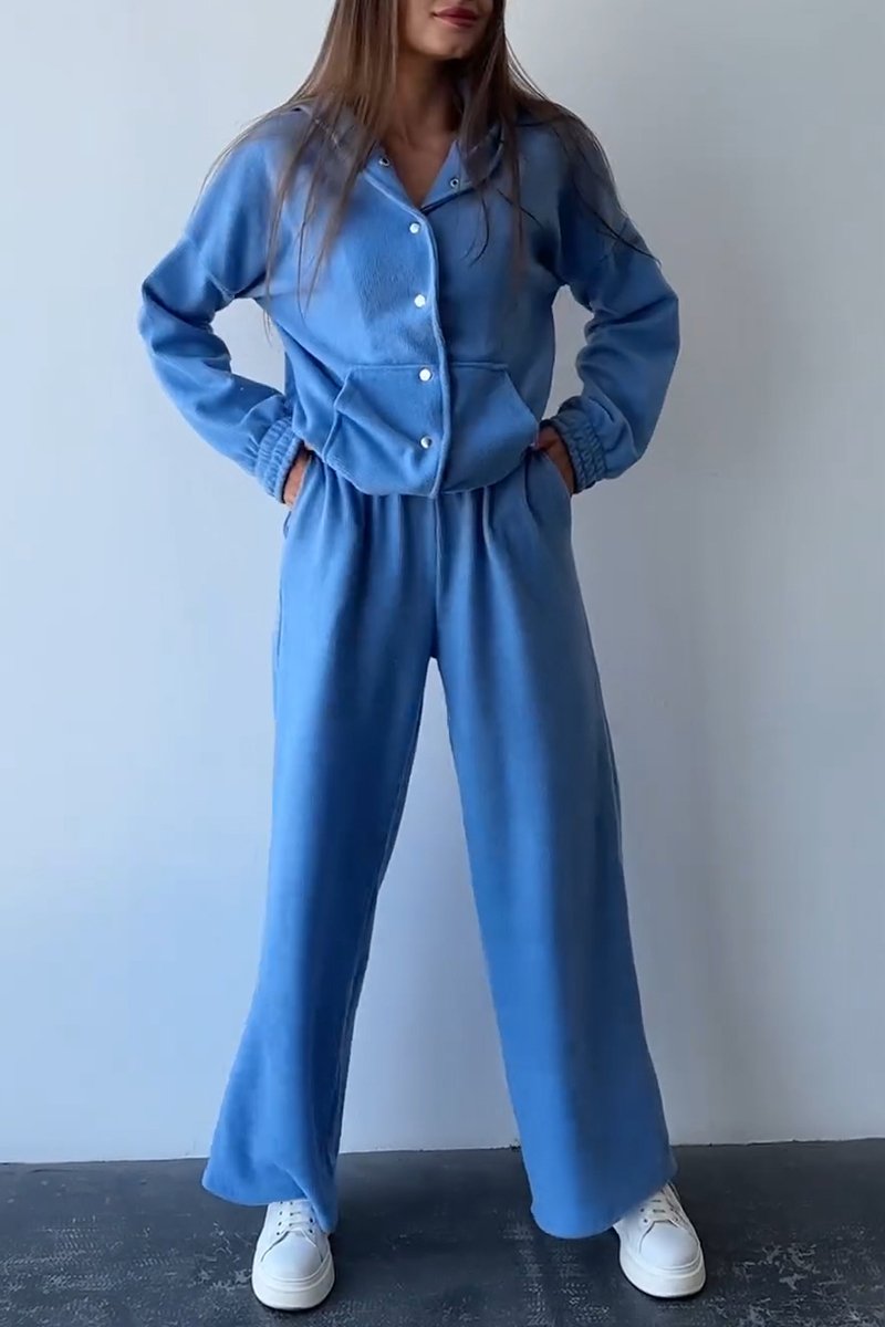 Women's Casual Solid Two Piece Set blue