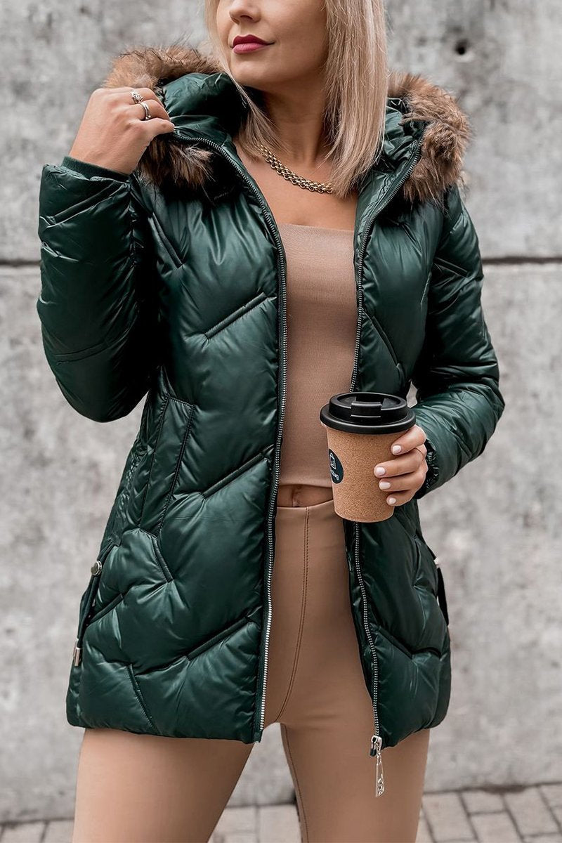 Women's Casual Hooded Thick Coat green