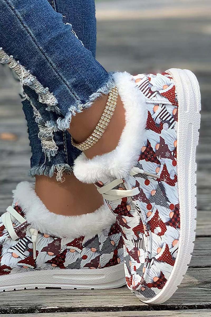 Women's Christmas printed warm cotton shoes Red White