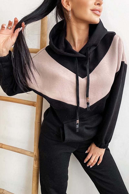 Women's Athleisure Contrast Color Sweatshirt Hooded Suit