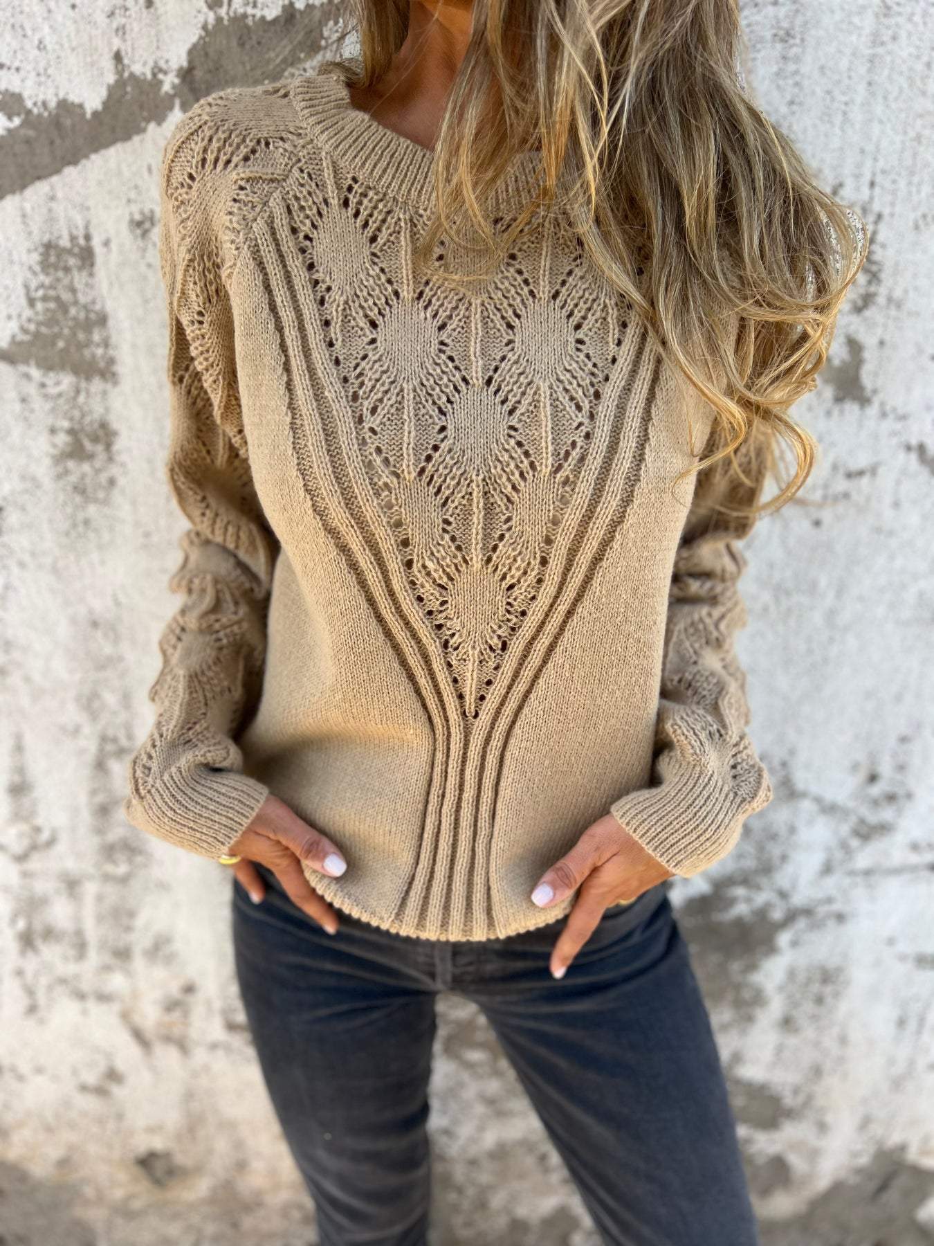 Casual Round Neck Hollow Knit Top