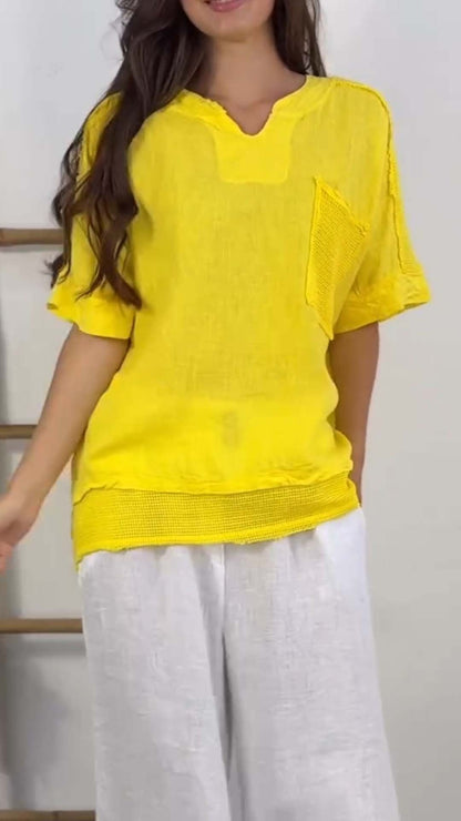 Women's Casual Solid Short Sleeve Top yellow