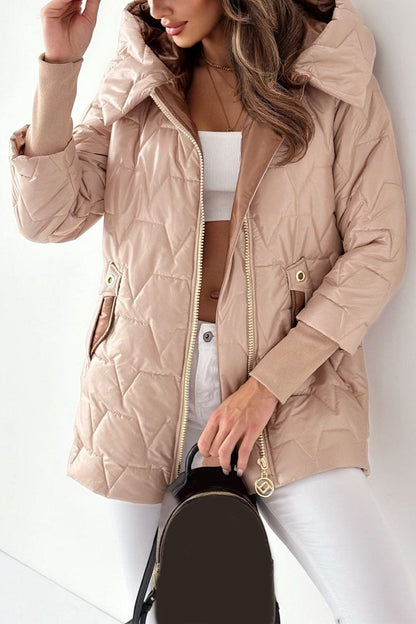 Women's Casual Hooded Zippered Thick Coat apricot