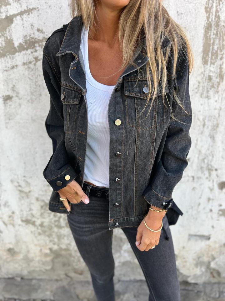 Casual Lapel Hooded Patchwork Denim Jacket black