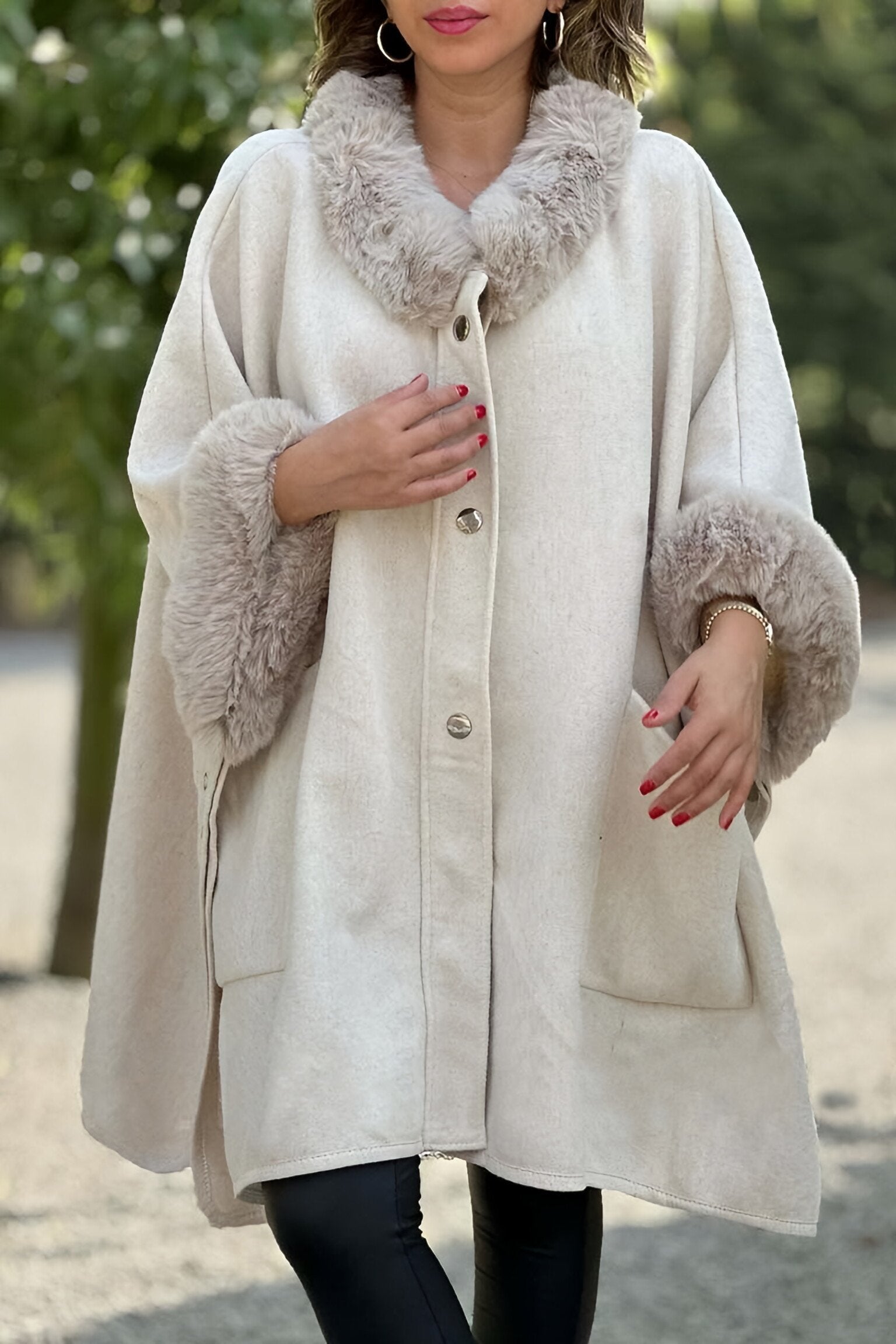 Women's Elegant Cuffs Terry Loose Coat Apricot