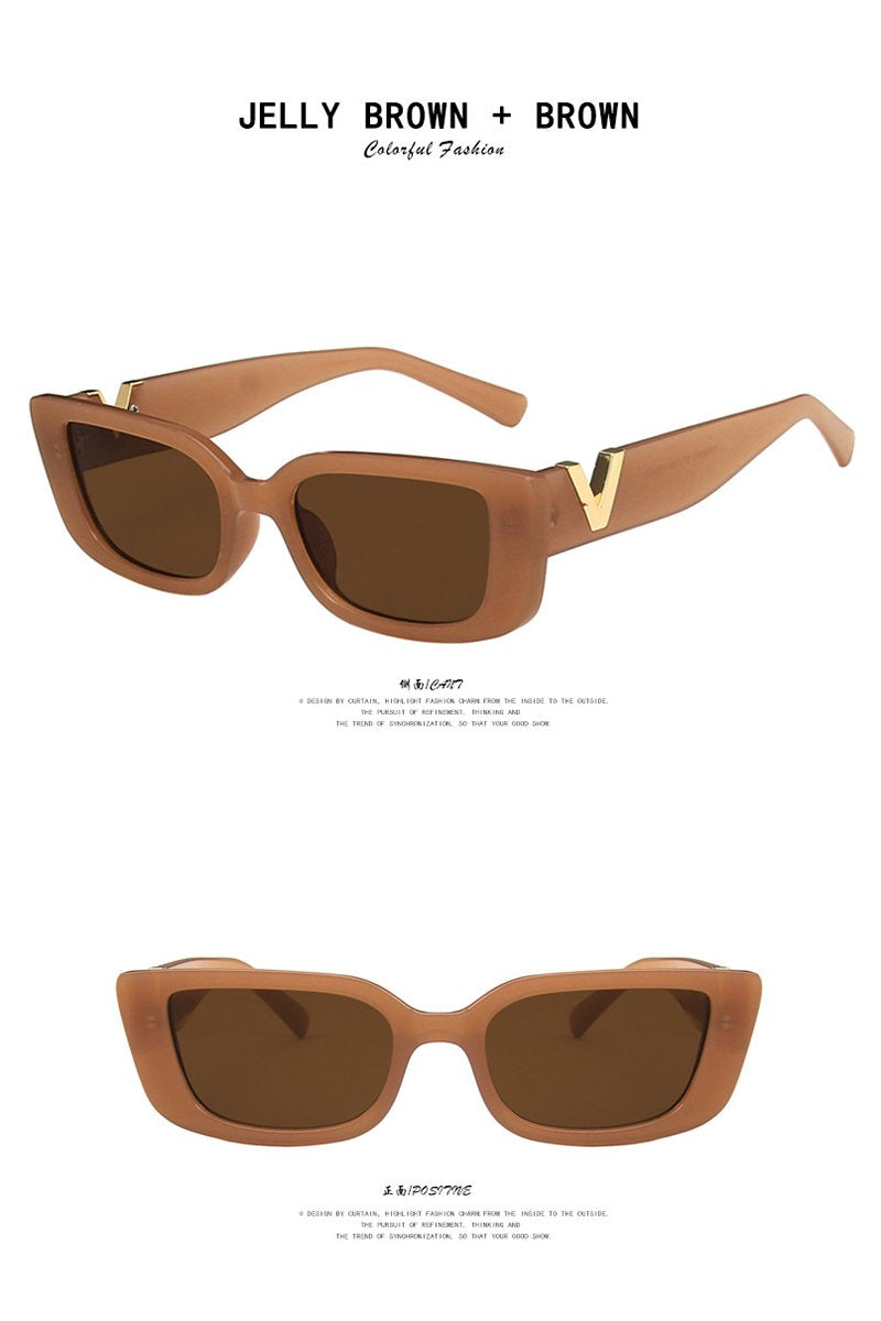 Women's Fashion Trend V Frame Square Sunglasses JELLY BROWN+BROWN 144mm