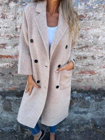 Casual Lapel Single-breasted Long Coat apricot