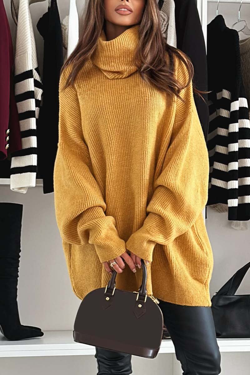 Women's casual turtleneck loose sweater Yellow