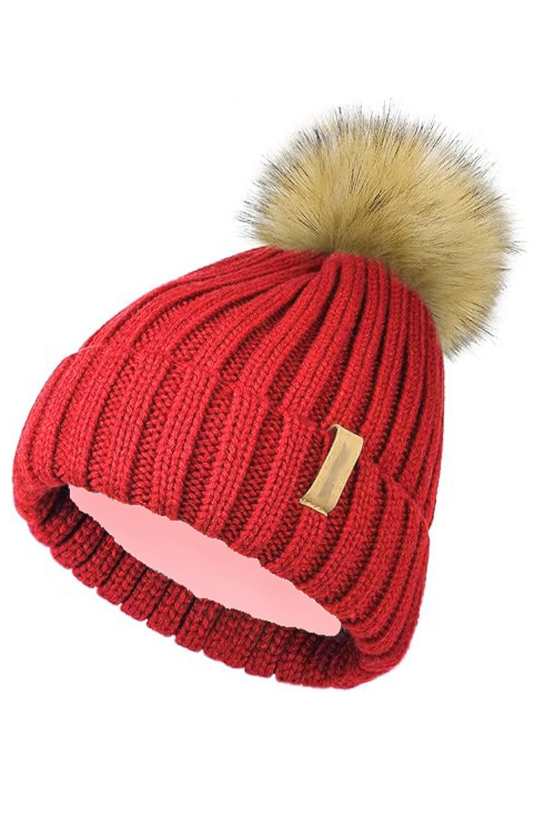 Women's Autumn and Winter Reverse Brimless Knitted Hat red One size