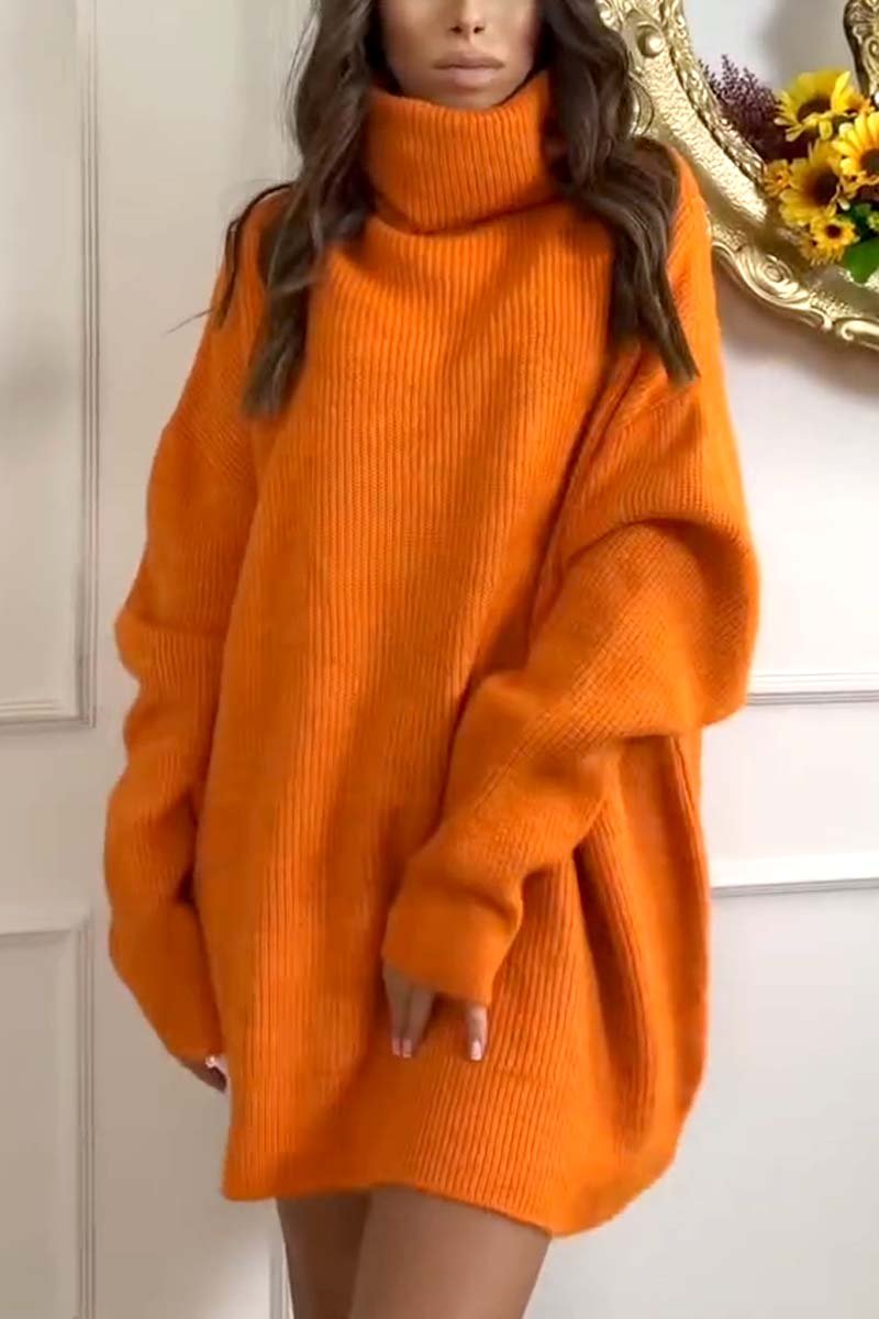 Women's casual turtleneck loose sweater Orange