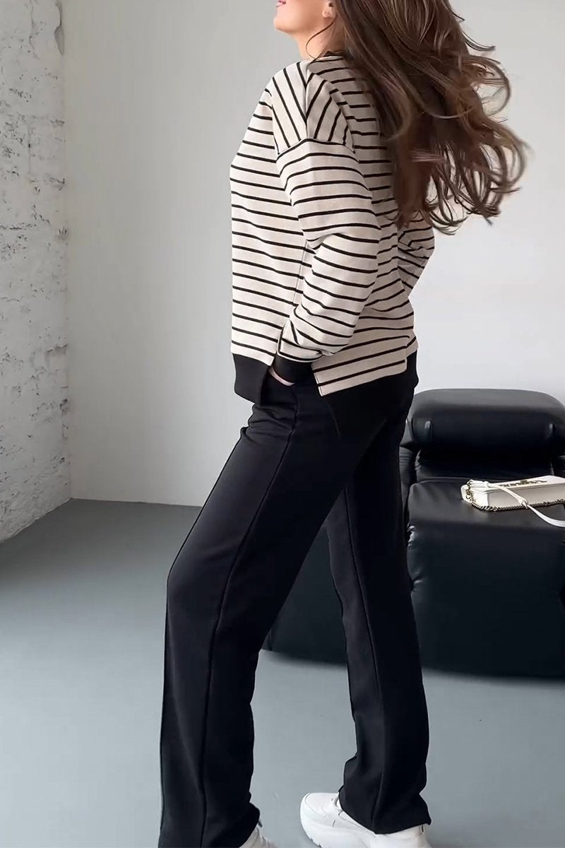 Women's Casual Round-neck Striped Two-piece Suit