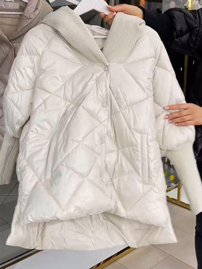 Women's Solid Color Patchwork Hooded Coat white