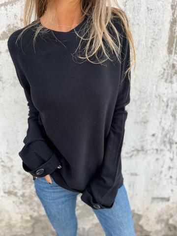 Casual Round Neck Long Sleeve Top black