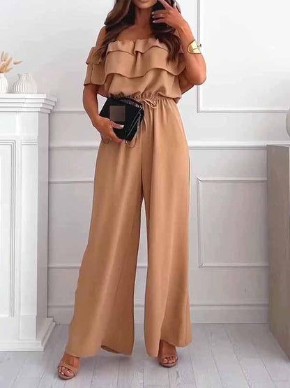 Women's One Shoulder Solid Color Jumpsuit Khaki