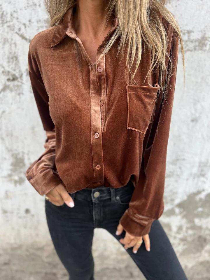 Casual Lapel Single-breasted Gold Velvet Shirt