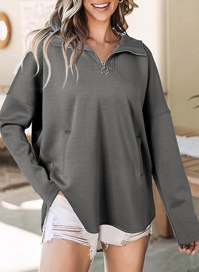 Women's Hooded Half-face Long-sleeved Casual Sweatshirt grey