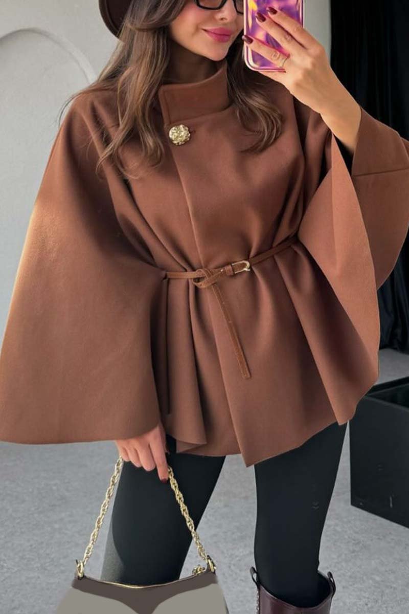 Women's Casual Solid Color Cape Top Brown