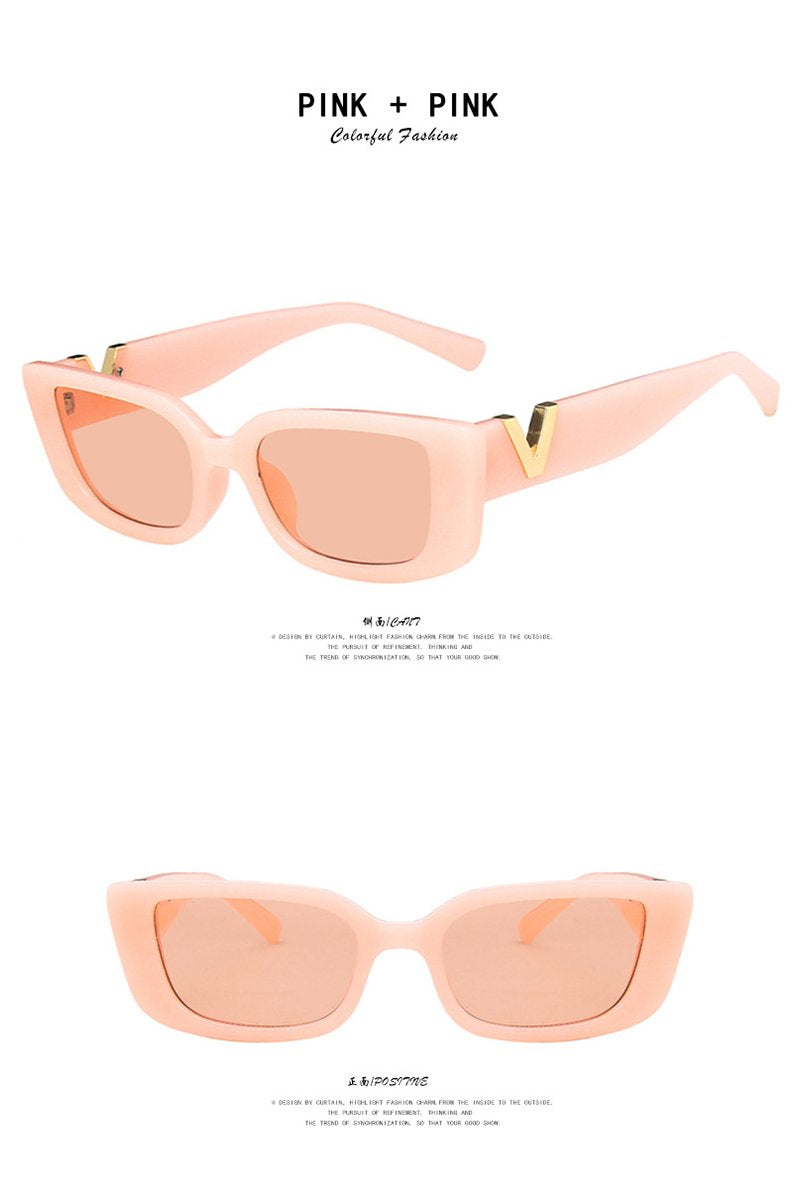 Women's Fashion Trend V Frame Square Sunglasses PINK+PINK 144mm