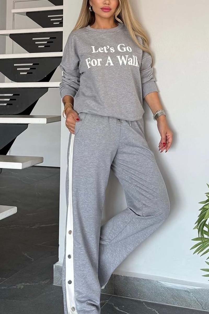 Women's Casual Letter Printed Sports Suit Gray