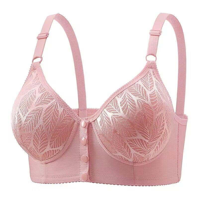 Women's Comfort Lace Front Button Bra Pink