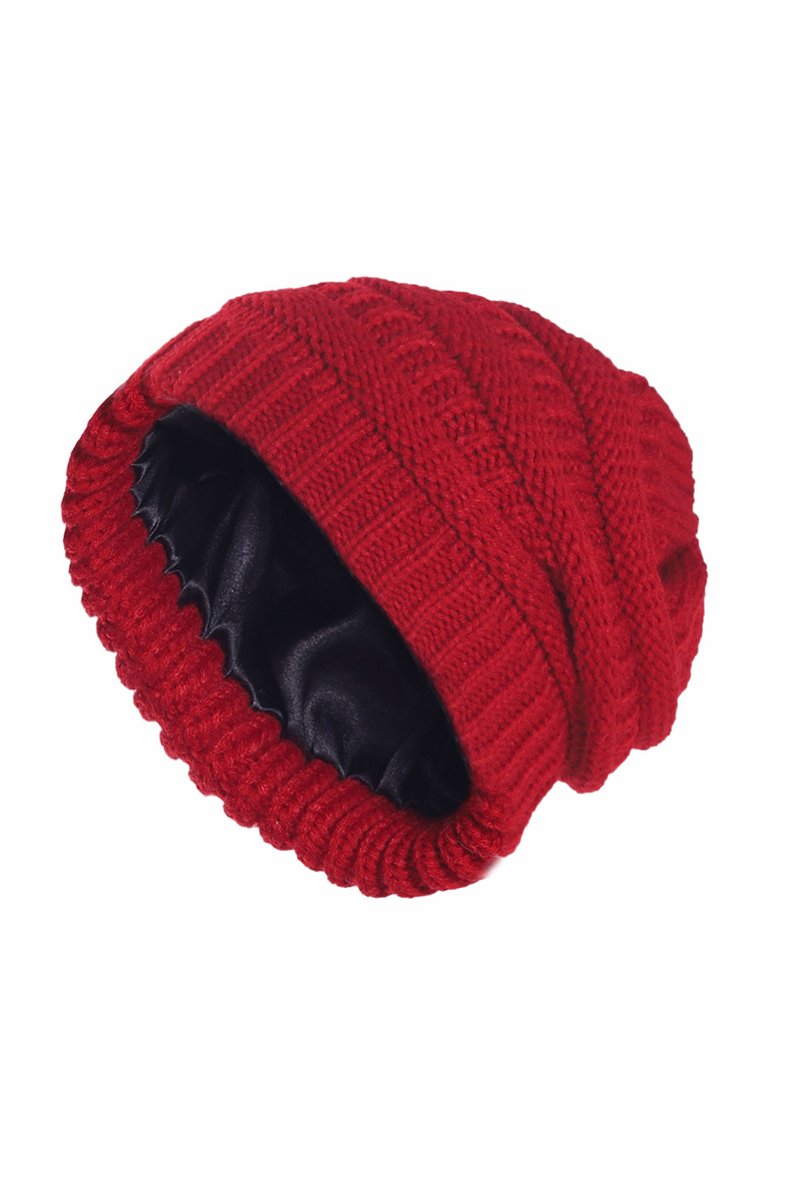 Women's Autumn and Winter Warm Thick Knitted Hat red One size