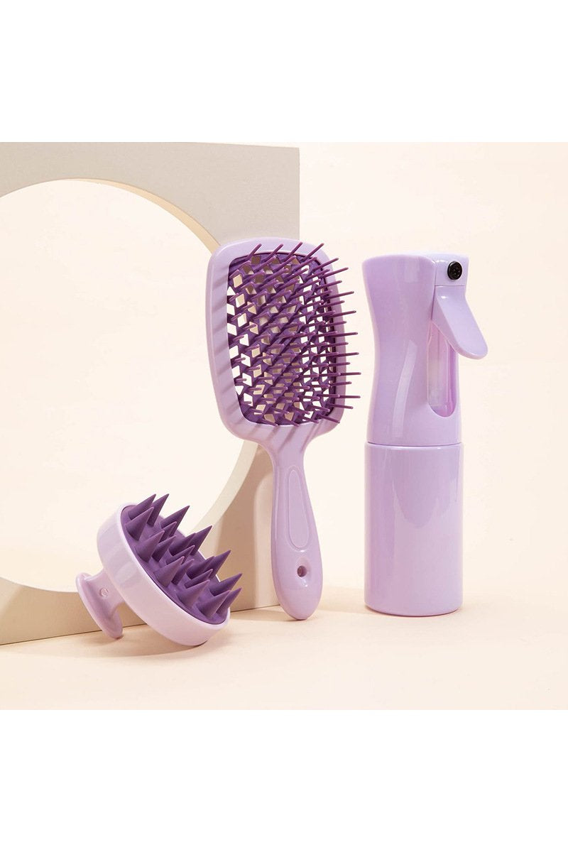 Women's Home Use Straight Hair Curly Hollow Comb Set purple ABS