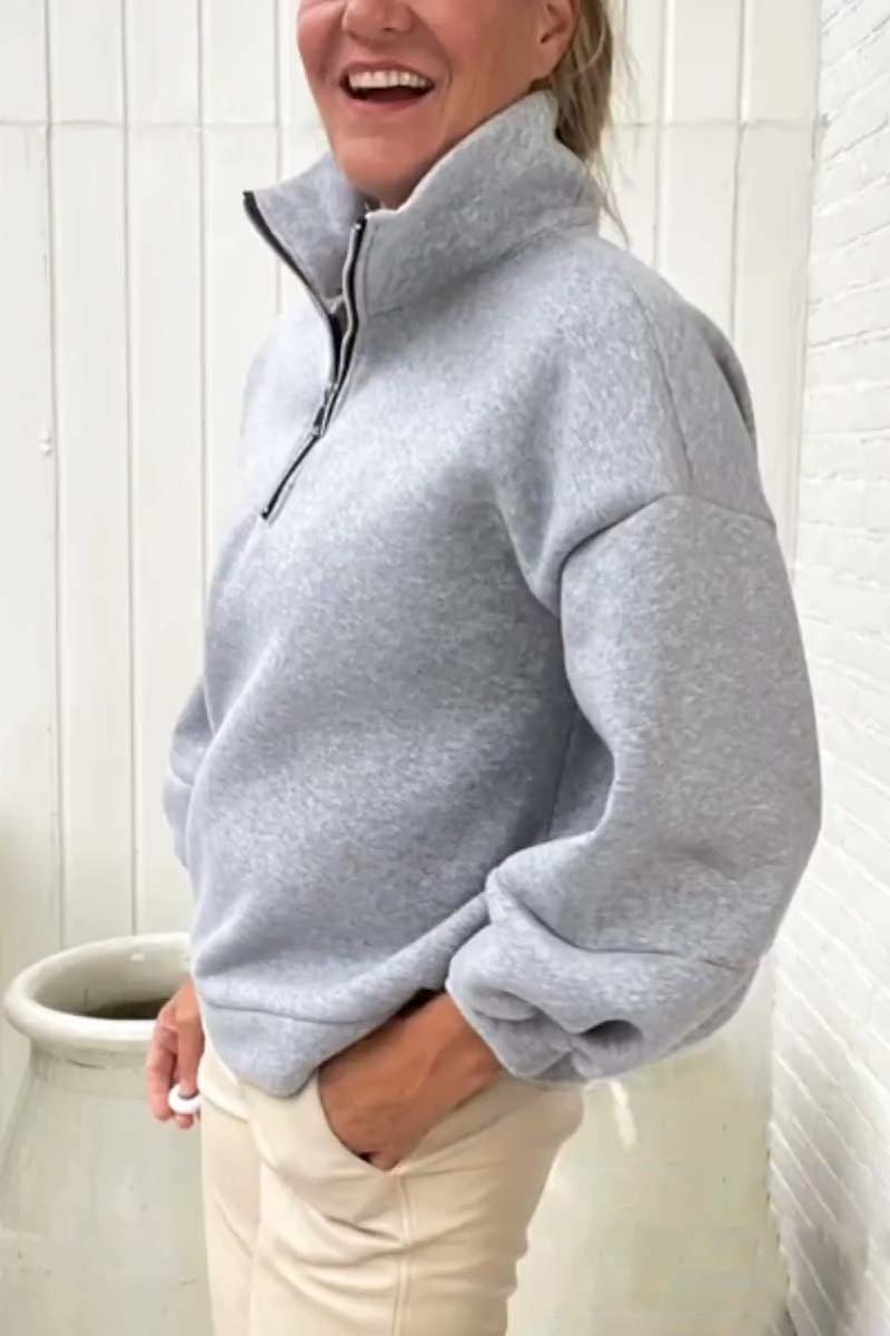 Women's Casual Half Zip Long Sleeve Crew Neck Pullover Sweatshirt