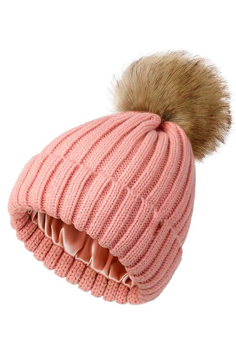 Women's Autumn and Winter Reverse Brimless Knitted Hat pink One size