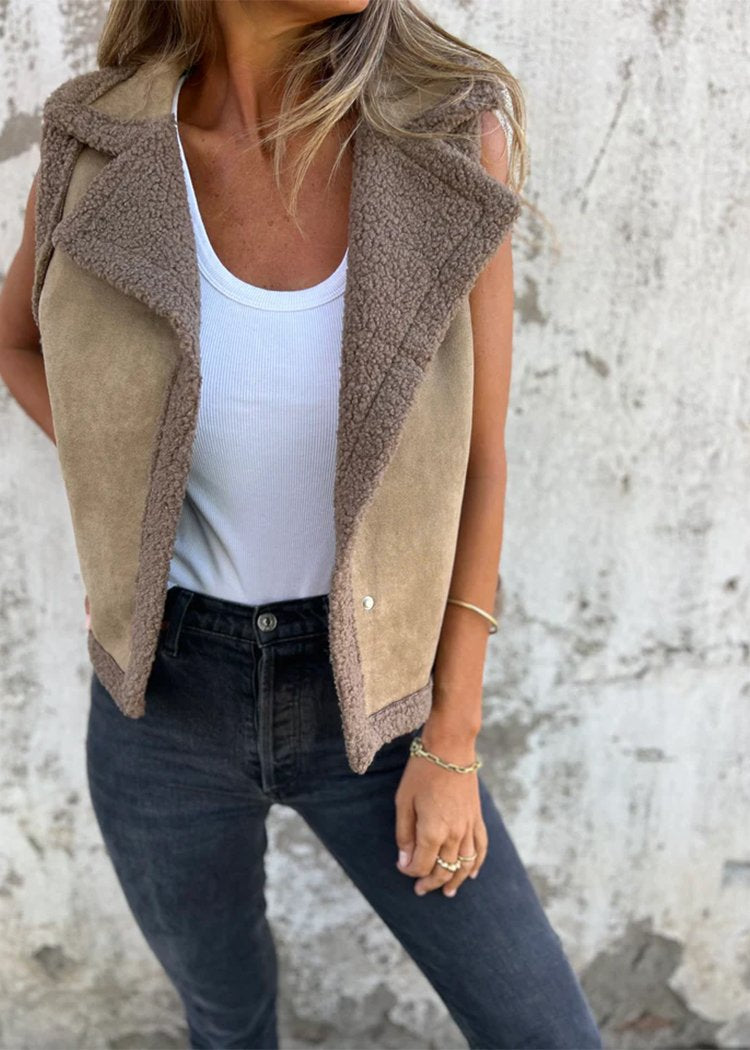 Lapel Sleeveless Cardigan Shearling Coat