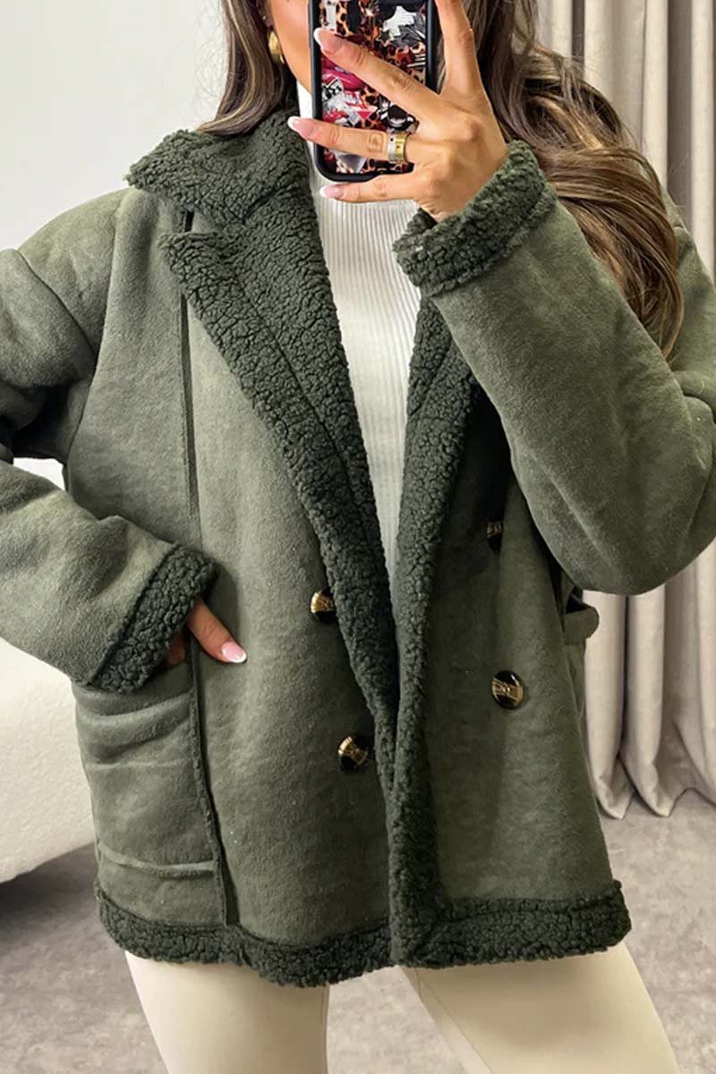 Women's casual sherpa loose Coat Army Green